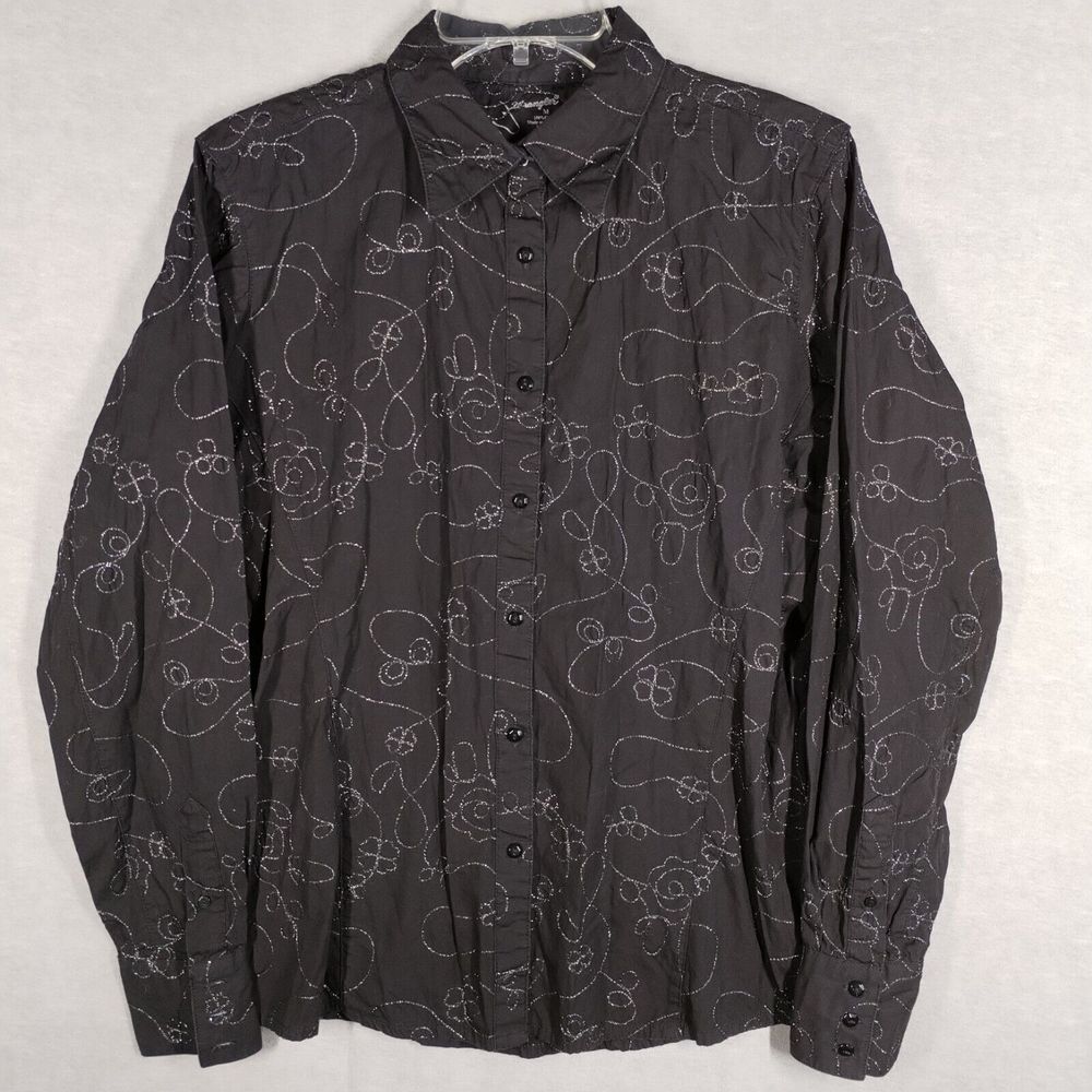 Wrangler Women Medium Shirt Button Up "The Ultimate Riding Shirt" Silver Floral‎